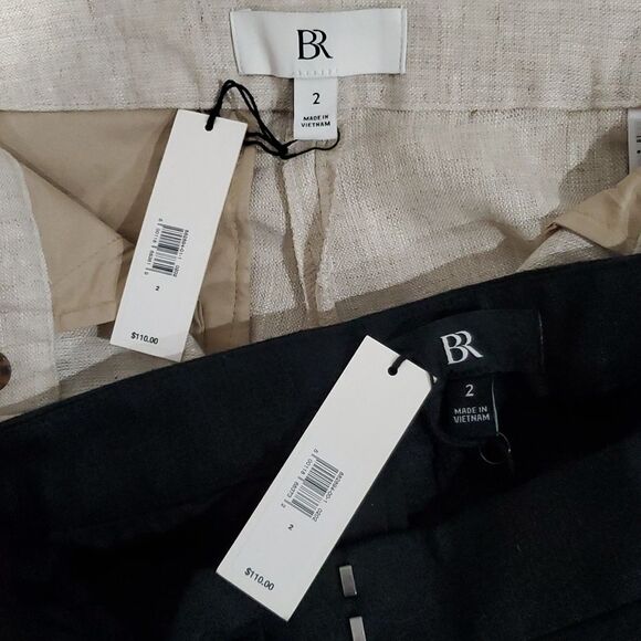 2 Pair Banana Republic 100% Linen HR Slim Ankle Pant in Sand & Black Size 2 - Picture 15 of 16